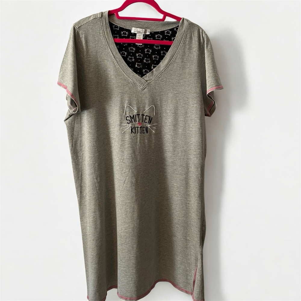 Gray and Pink Cat-Themed Womans Pjs - Picture 2 of 8